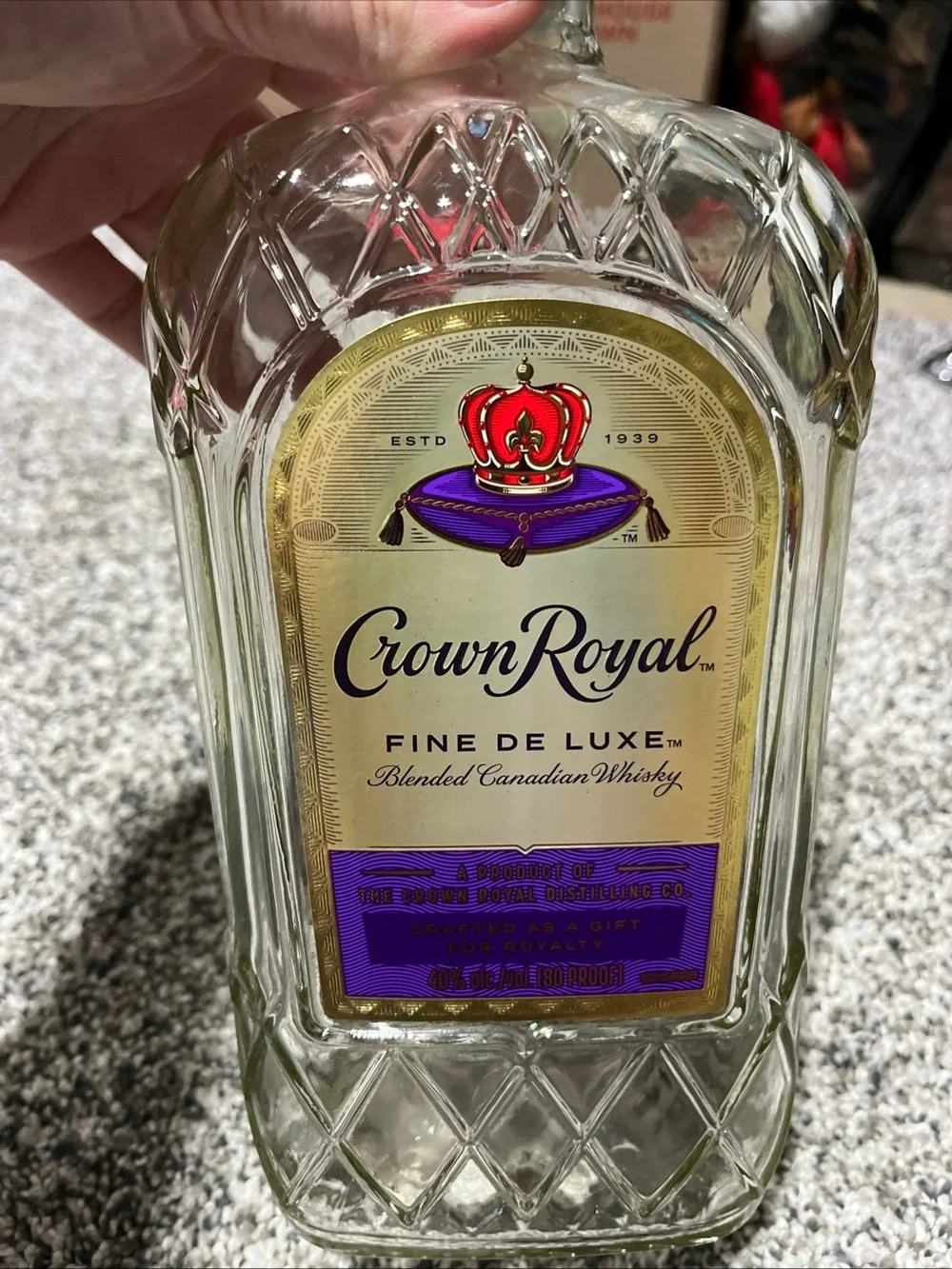 Crown Royal Fine De Luxe Canadian Whisky EMPTY Bottle 1.75 L